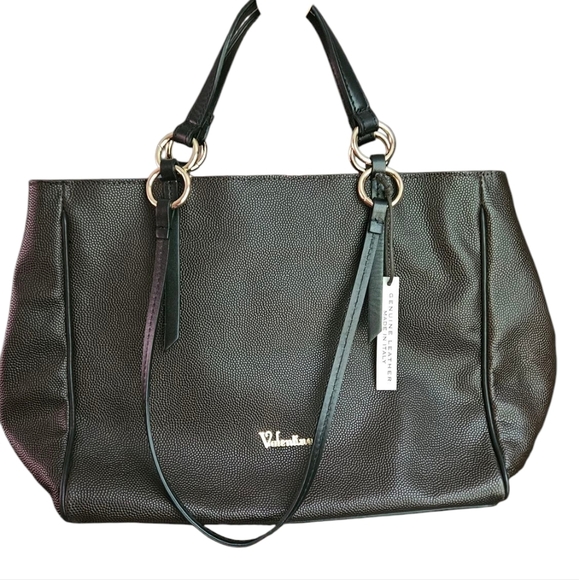 VALENTINA Pebbled Genuine Leather Deep Brown Shoulder Bag With Gold Hardware.NWT - Picture 1 of 14